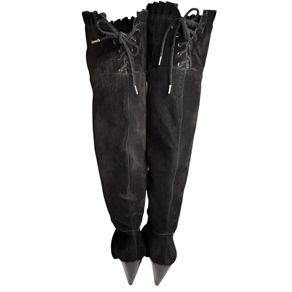 BCBG Generation Sanji Black‎ Suede Over the Knee Lace Up Boots 6